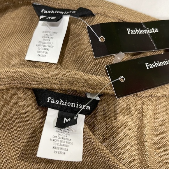 NWT Fashionista Khaki Strapless Flared Dress Linen Blend Macrame Belt - Picture 5 of 5